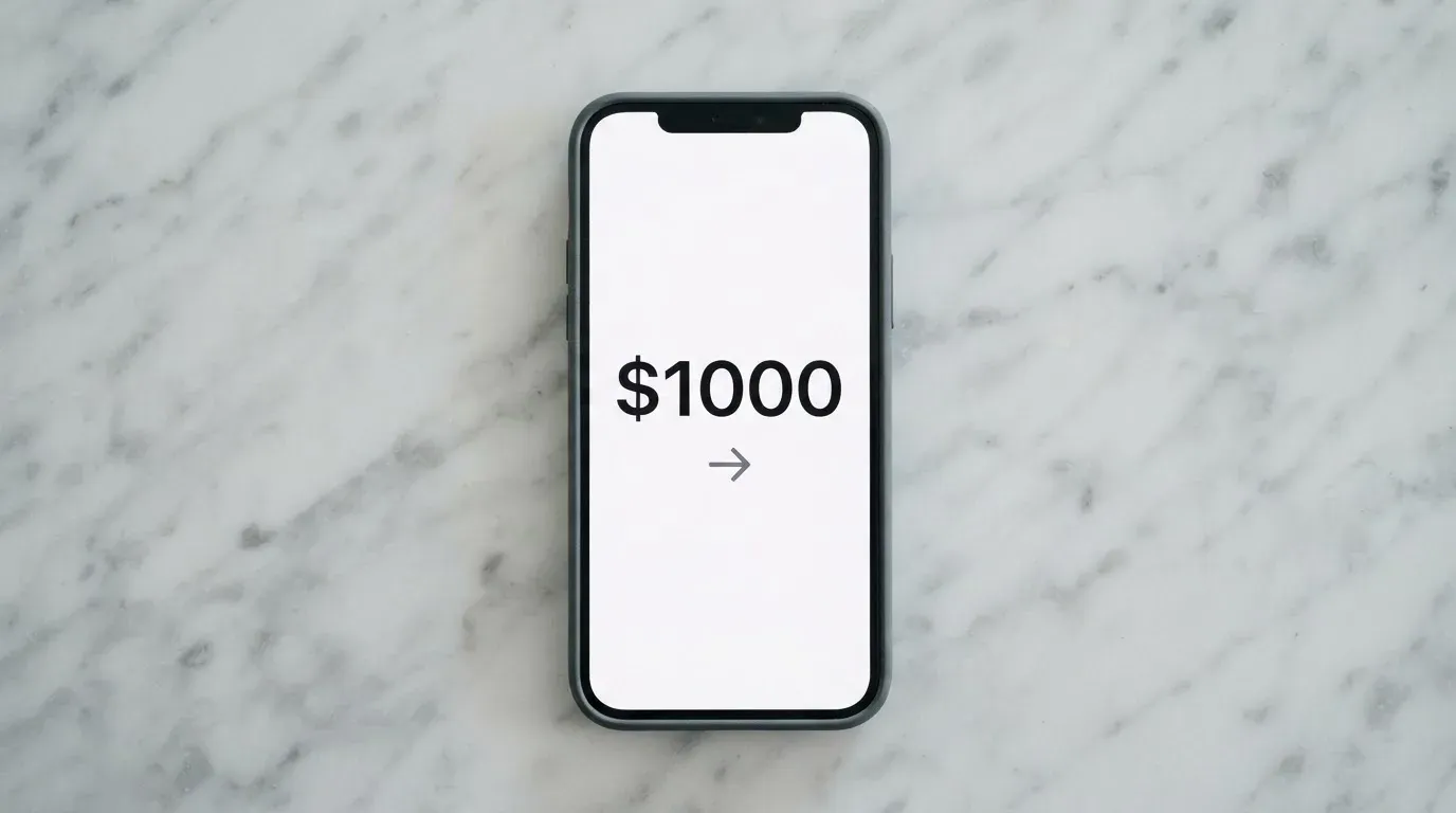 A phone showing a stablecoin transfer screen