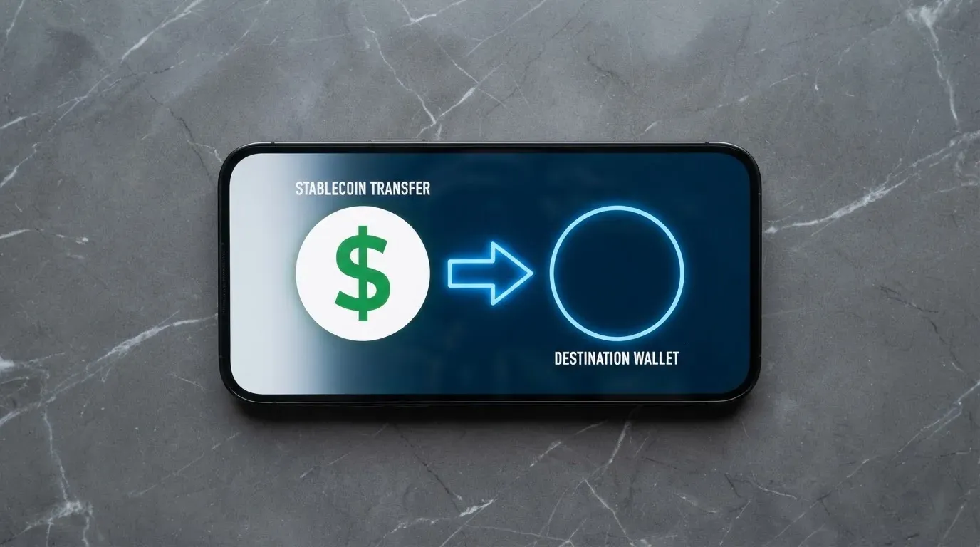 A phone showing a stablecoin transfer screen
