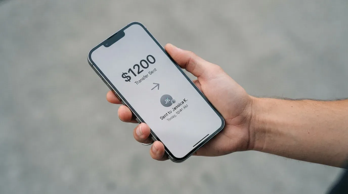 A phone showing a stablecoin transfer screen