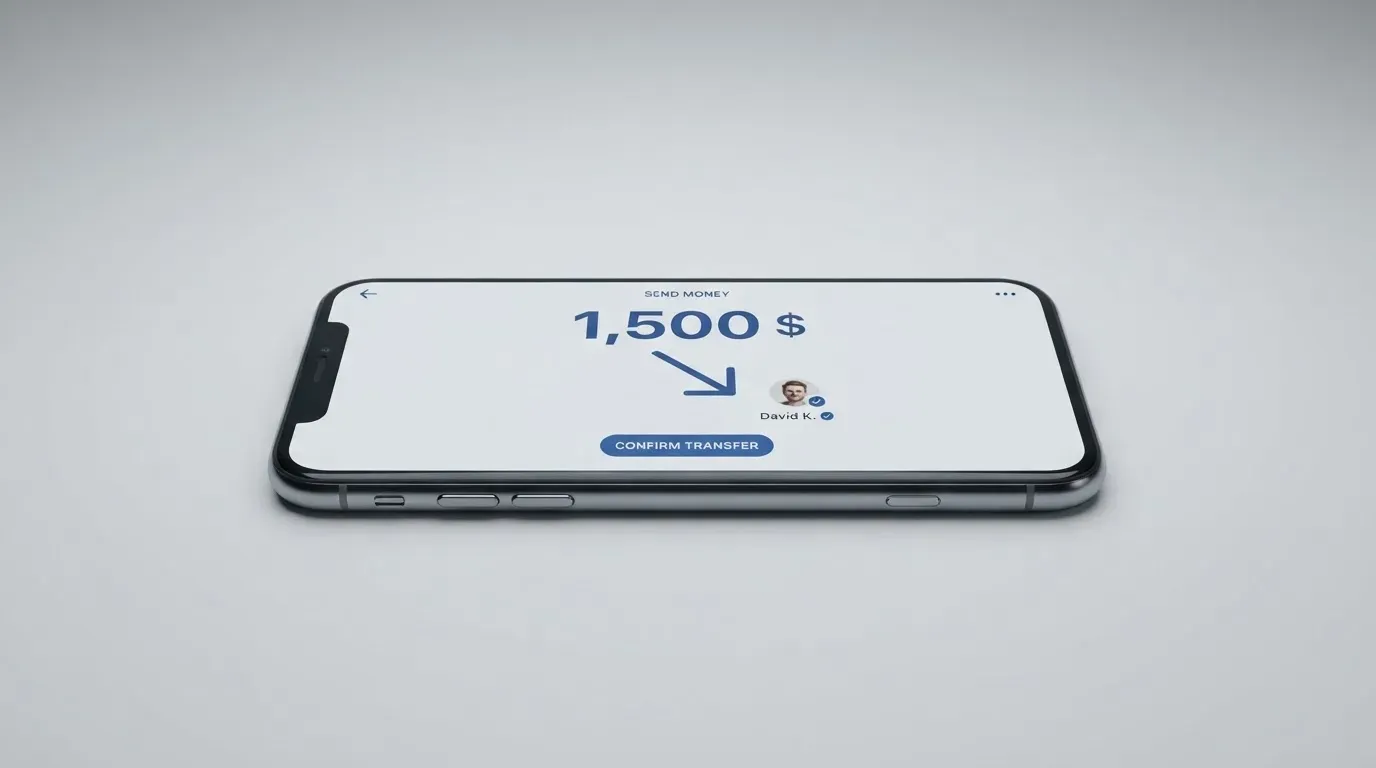 A phone showing a stablecoin transfer screen