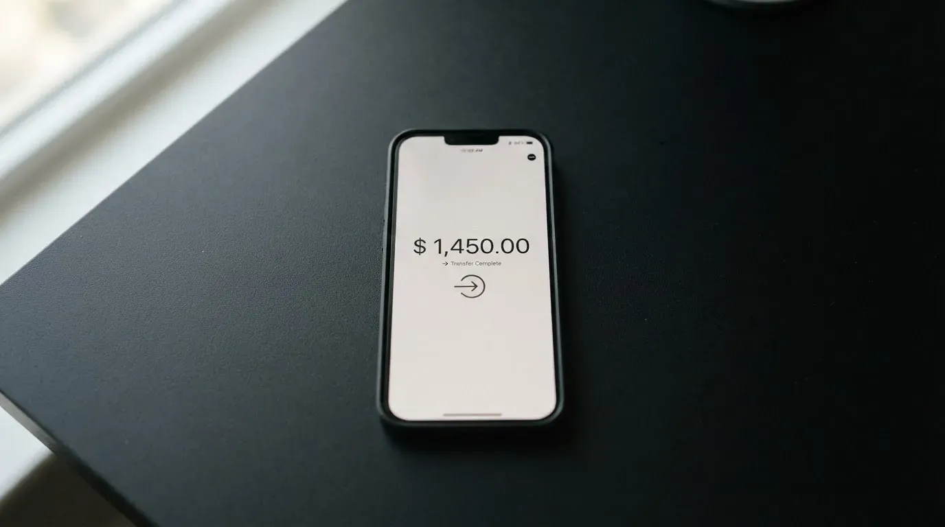 A phone showing a stablecoin transfer screen
