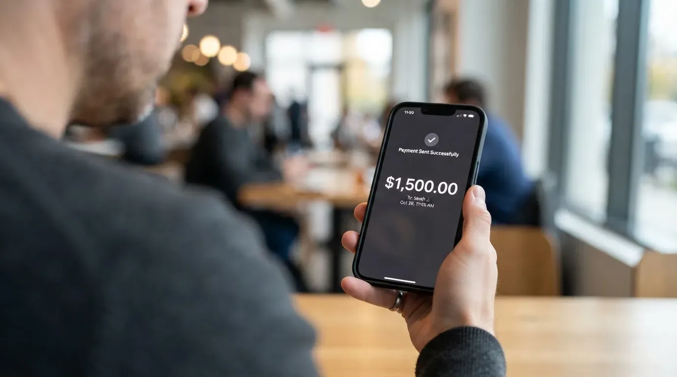 A phone showing a stablecoin transfer screen