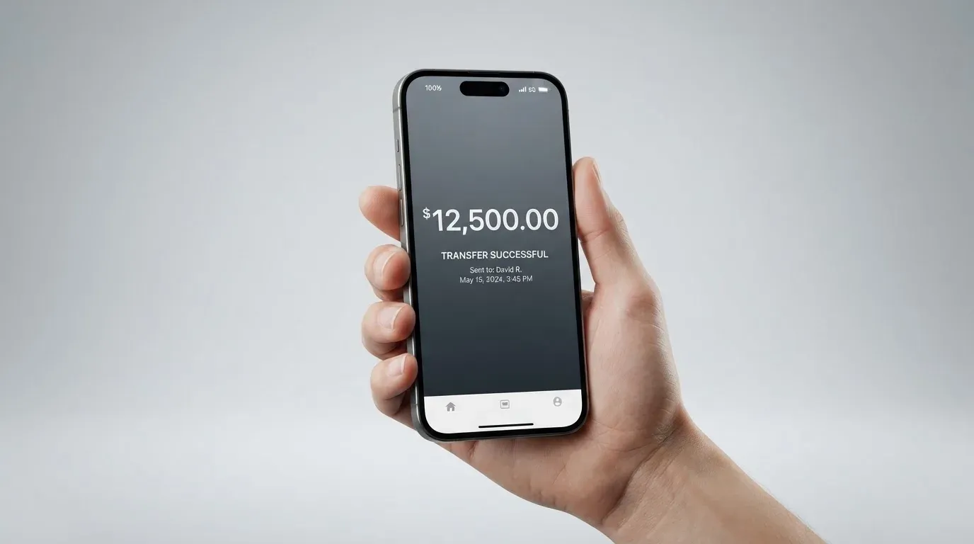 A phone showing a stablecoin transfer screen