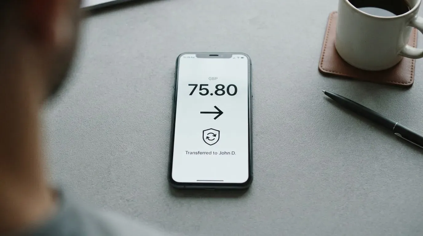 A phone showing a stablecoin transfer screen