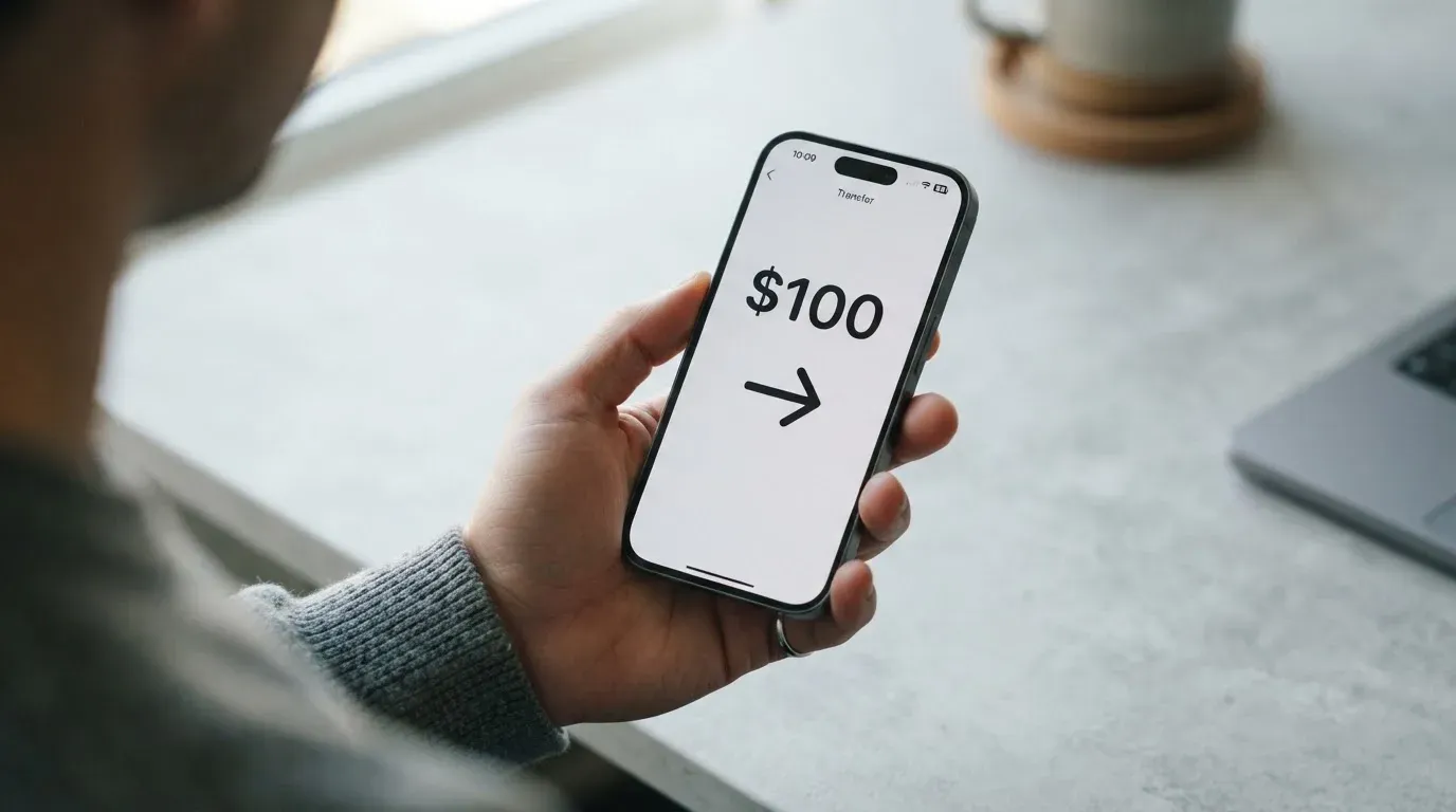 A phone showing a stablecoin transfer screen