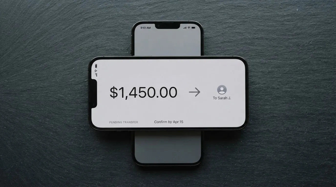 A phone showing a stablecoin transfer screen