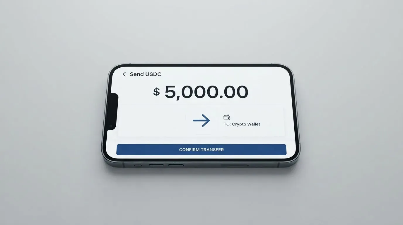 A phone showing a stablecoin transfer screen