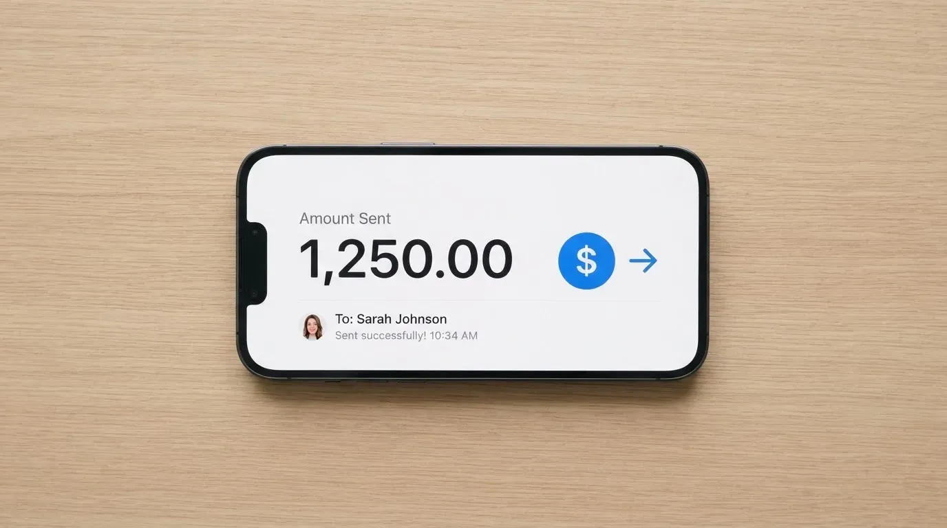 A phone showing a stablecoin transfer screen