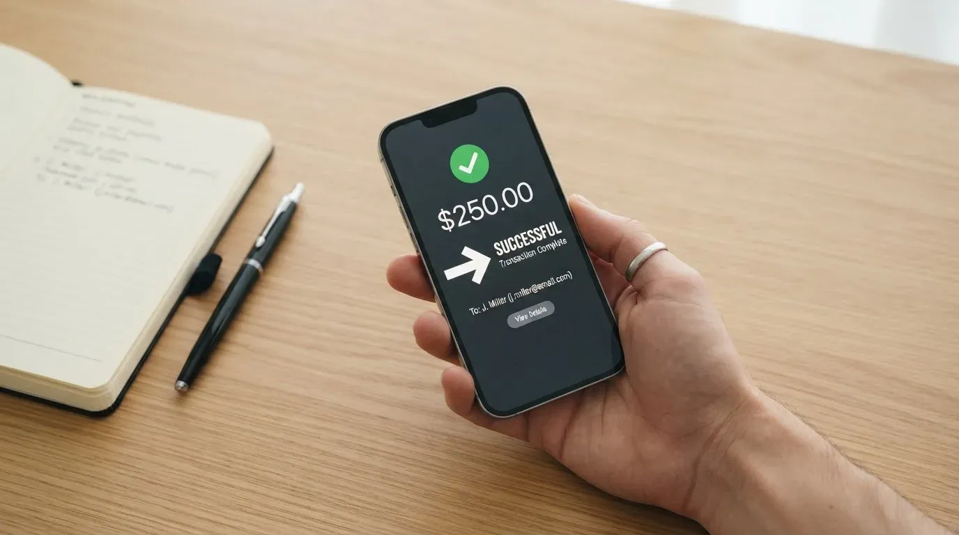A phone showing a stablecoin transfer screen