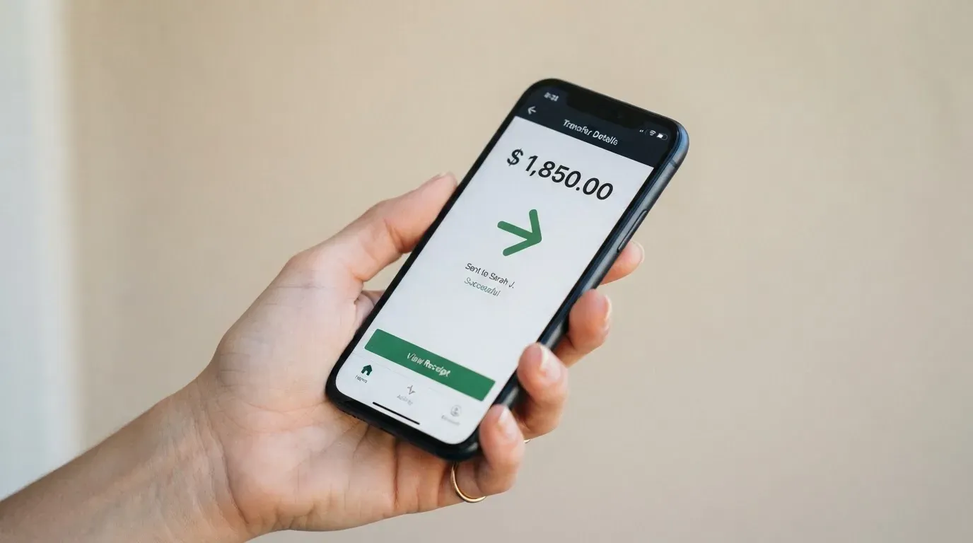A phone showing a stablecoin transfer screen