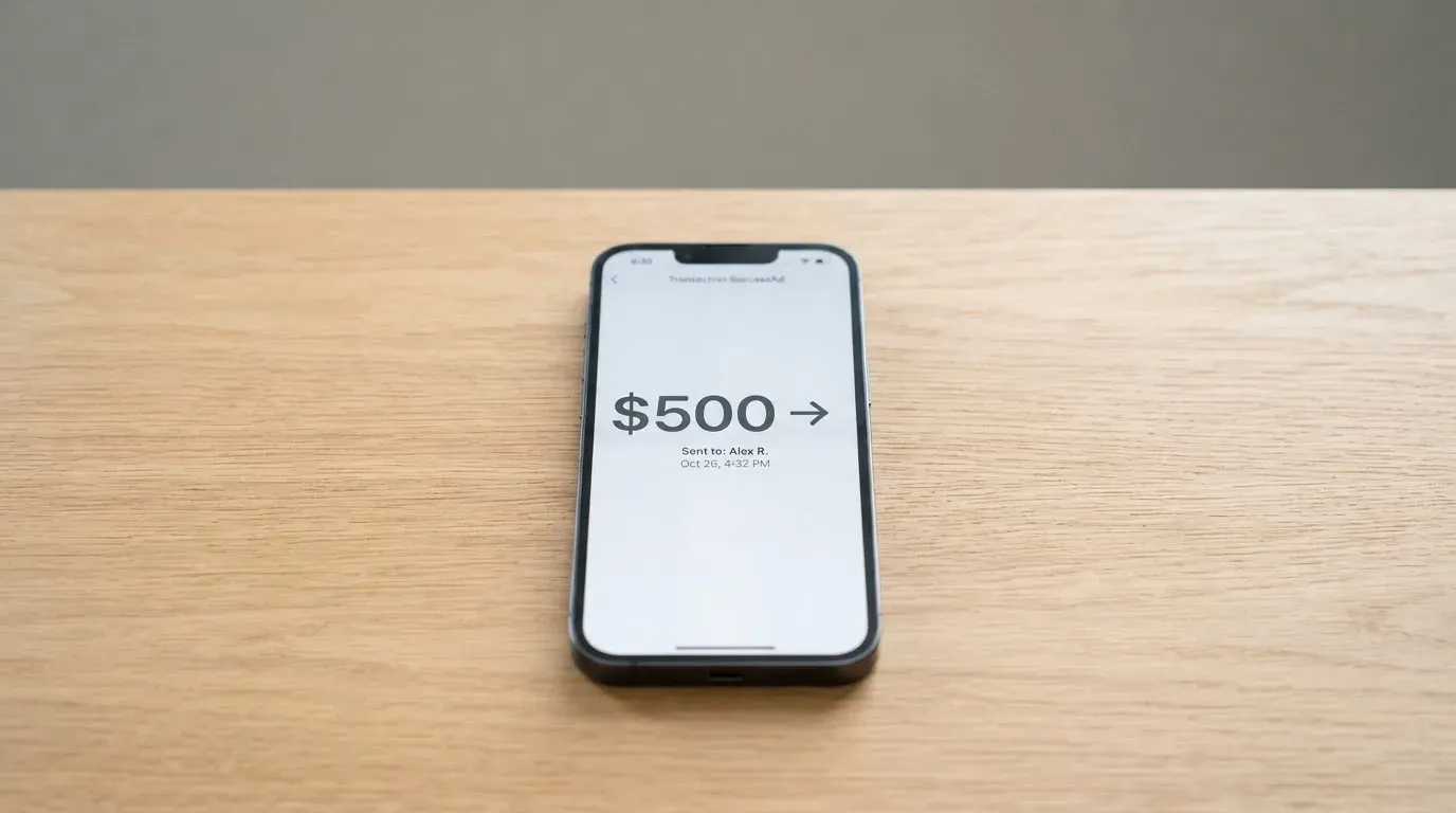 A phone showing a stablecoin transfer screen