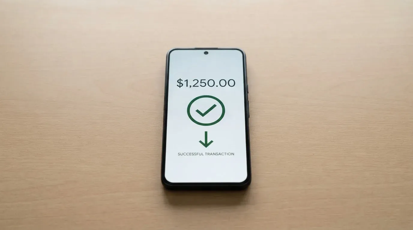 A phone showing a stablecoin transfer screen